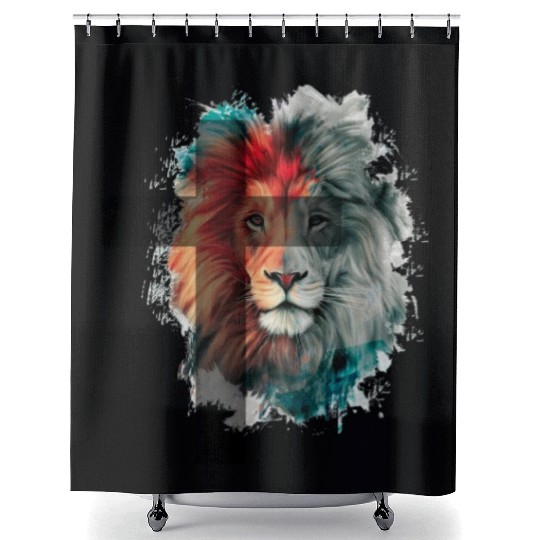 Lion Behind the Cross 2 Shower Curtains