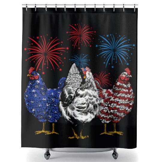 Funny Chickens American Flag Patriotic Farmer 4th Shower Curtains