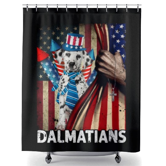 Dalmatian 4th of July pride flag Shower Curtains