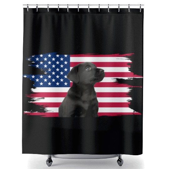 American Flag Dog Black Lab Puppy Shower Curtains