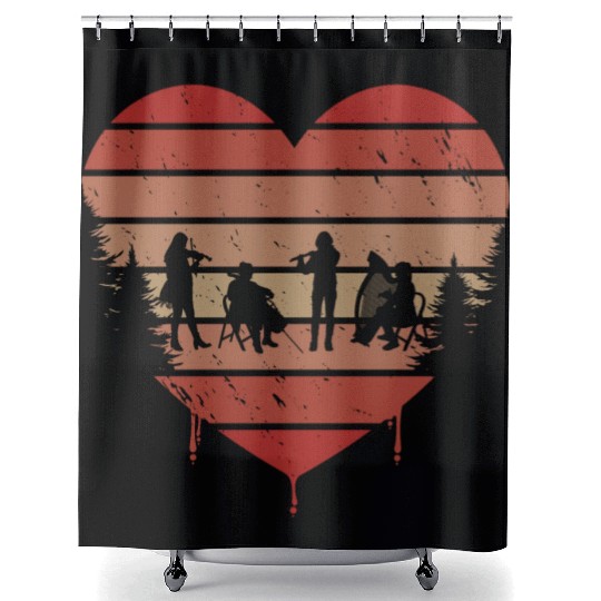 Cute Red Vintage Heart Orchestra Valentine Day Shower Curtains