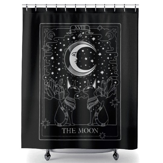 Tarot Card Crescent Moon And Sphynx Cat Occult Shower Curtains