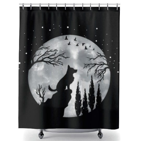 German Shepherd Dog Full Moon At Night German Shep Shower Curtains