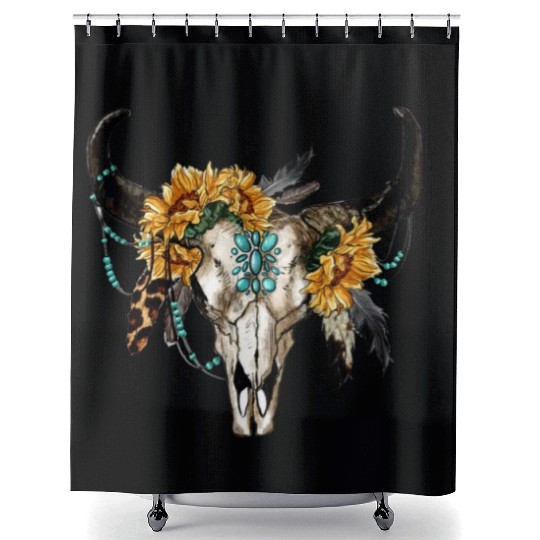 Bull Skull And Sunflowers Shower Curtains