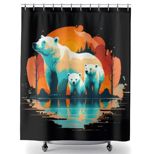 Polar Bear with cubs, Snow Spectrum Shower Curtains