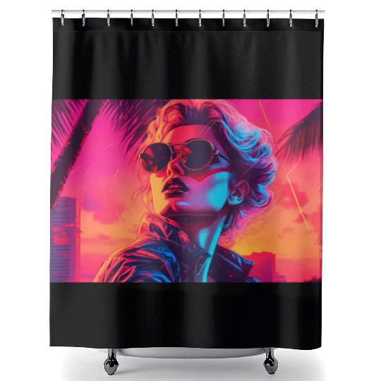 Synthwave Sunset Vibes with sunglasses Shower Curtains