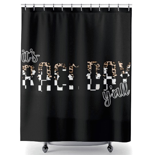 Leopard It'S Race Day Y'All Checkered Flag Racing Shower Curtains
