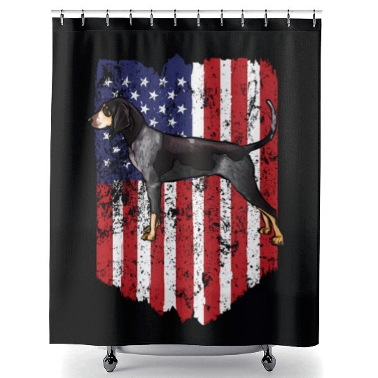 American Flag Bluetick Coonhound 4Th Of July Usa Shower Curtains