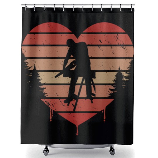 Cute Red Vintage Heart Woodworking 80s Valentine Shower Curtains