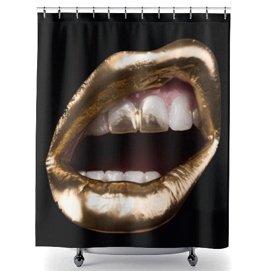 Gold Lips Mouth Lady Kiss Me Lipstick Shower Curtains