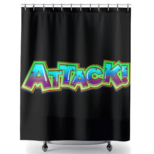 Attack typography Shower Curtains