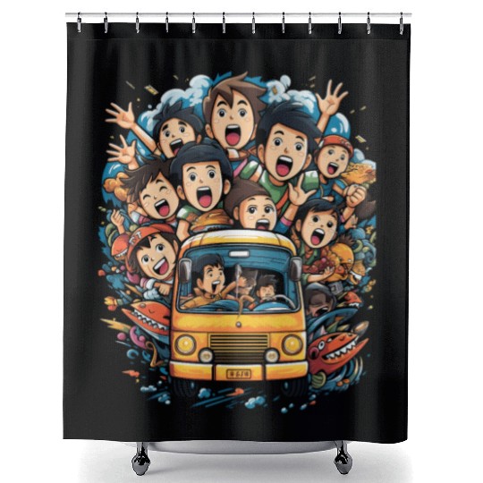 Back to School Pre-K Kindergarten School Bus Shower Curtains
