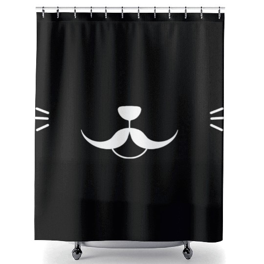 Moustache Cat Face Shower Curtains