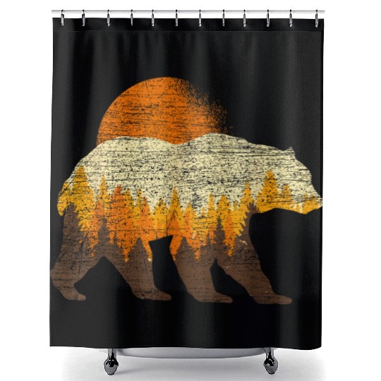 Full Moon Trees Wildlife Forest Bear Lover Shower Curtains