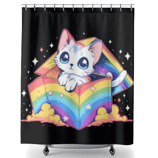 Cool Rainbow Cat Pride Transgender LGBT Community Shower Curtains