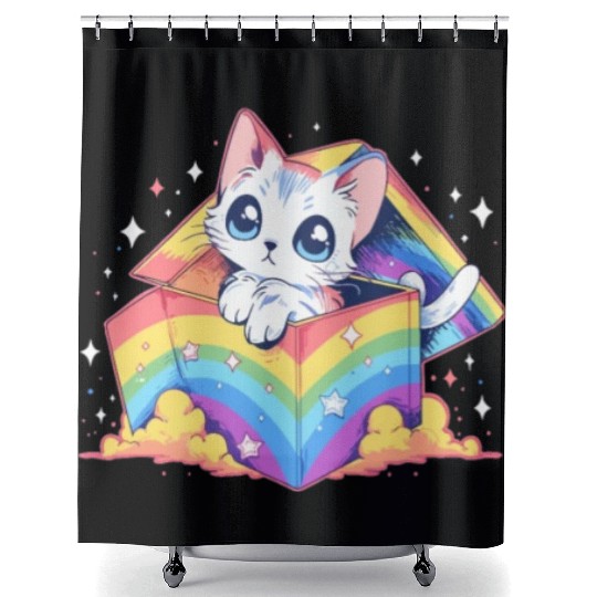 Cool Rainbow Cat Pride Transgender LGBT Community Shower Curtains