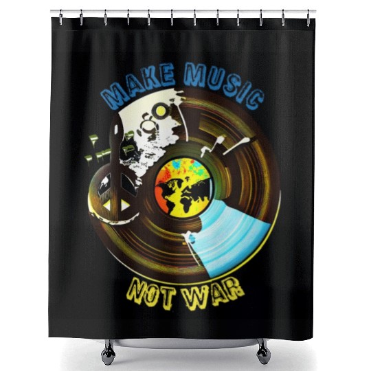 Make Music Not War | Peace & Vinyl Record Poster Shower Curtains