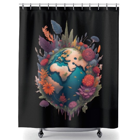 World With Roses Planet Earth Abstract Shower Curtains