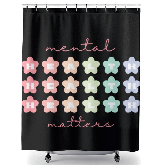 Mental Health Matters Retro Flowers Pastel Rainbow Shower Curtains