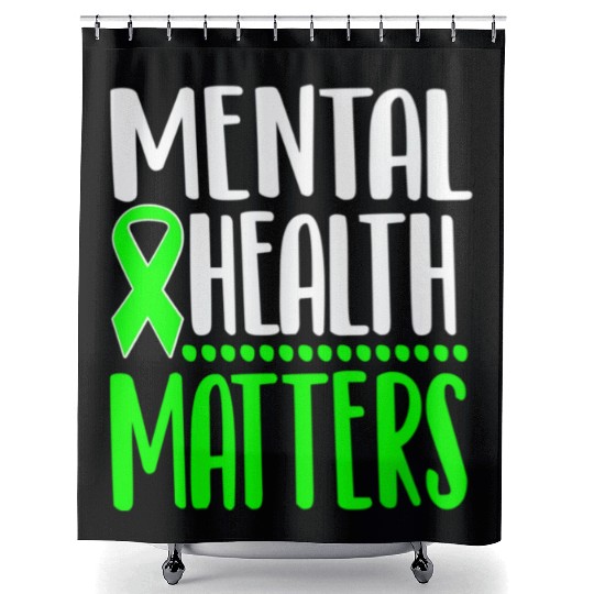 Mental Health Awareness Ribbon Green Anxiety Depre Shower Curtains