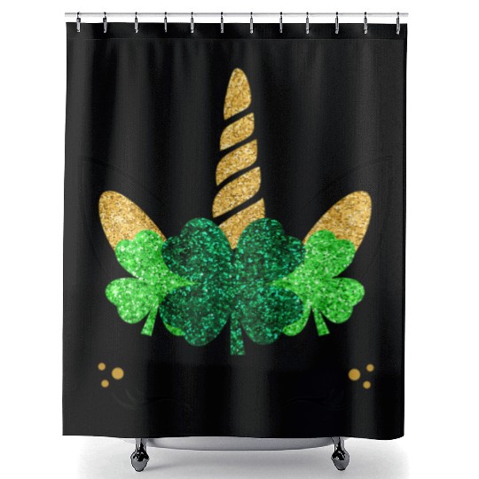 Unicorn Face St Patrick'S Day Unicorn Shamrock Shower Curtains