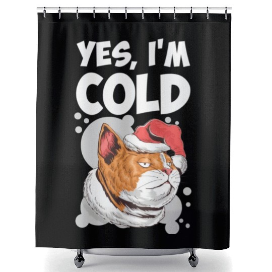 Yes I m Cold Lazy Cat Face Cozy Chilly Days Shower Curtains