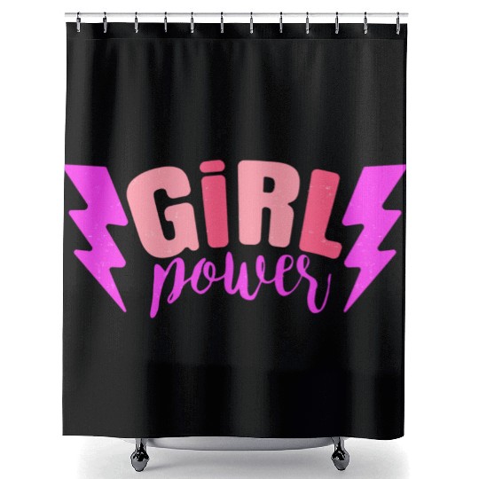 Preppy Room Decor Girl Power Quote With Lightning Shower Curtains