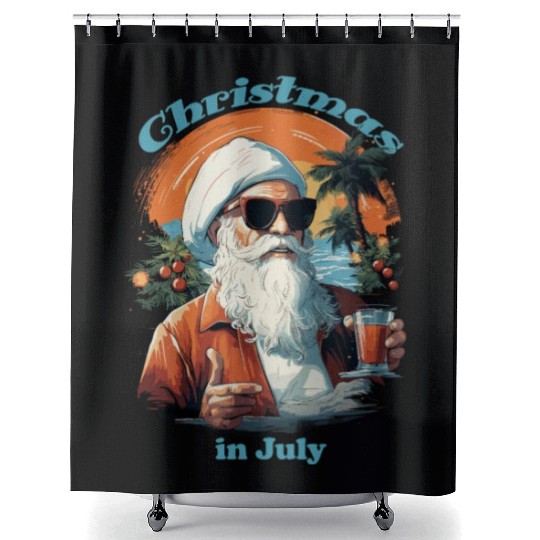 Beachside Santa | "Christmas in July" Festive Shower Curtains