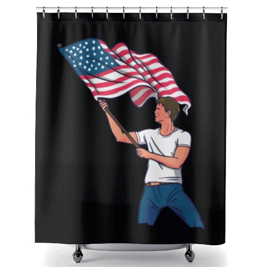 Waving Usa Flag Shower Curtains