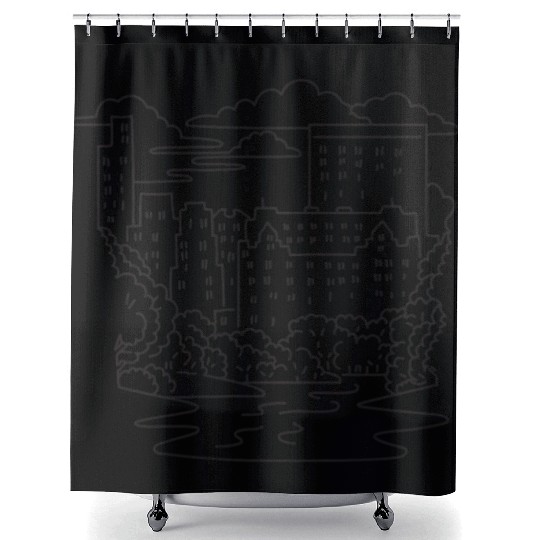 Central Park and Midtown Manhattan Mono Line Art Shower Curtains