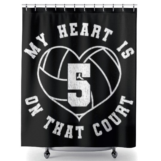 Volleyball Mom Dad Saying Player Jersey Number 5 Shower Curtains
