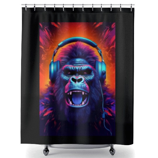 Gorilla Headphones music art Shower Curtains