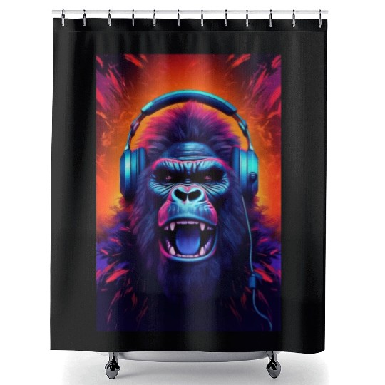 Gorilla Headphones music art Shower Curtains