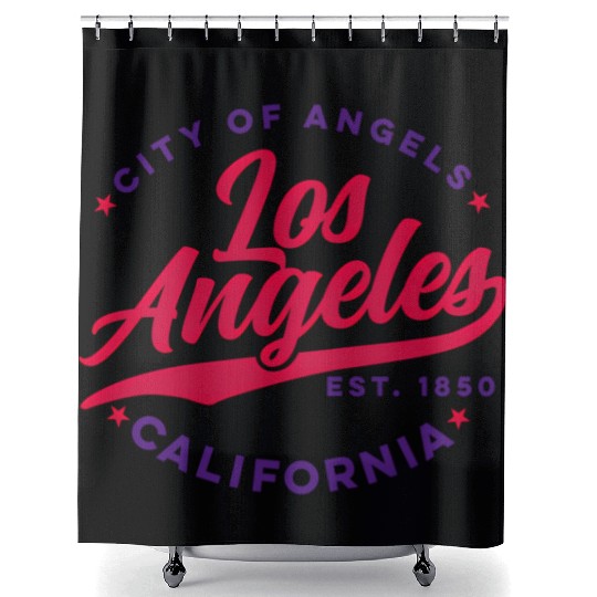 Los Angeles City Of Angels California Red Text Shower Curtains