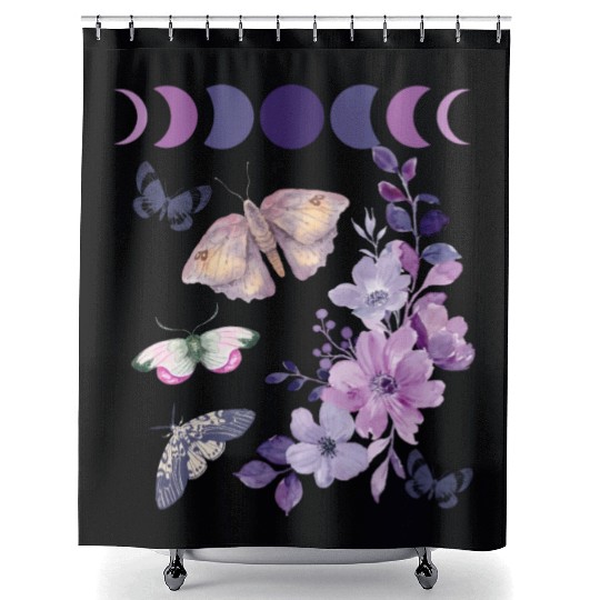 Violet Purple Moon Moth Flower Shower Curtains