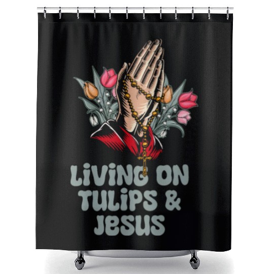 Tulip Gardening Jesus Shower Curtains