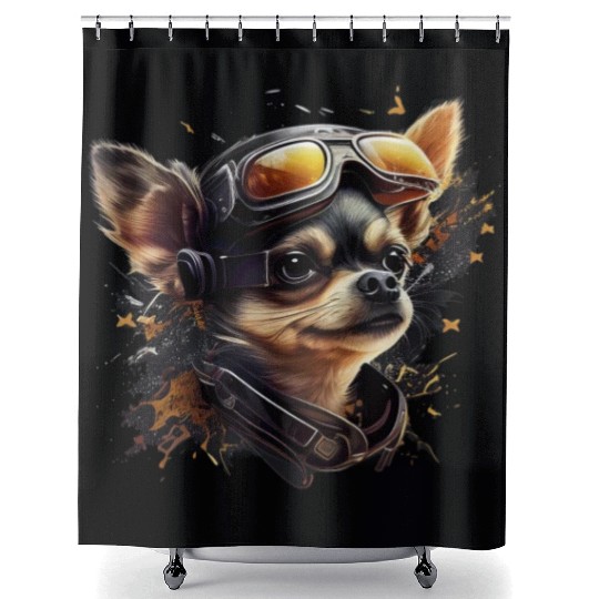 Chihuahua | Race Racing Car Funny Dog Mechanic Shower Curtains