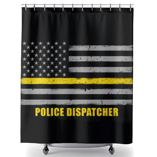 Police Dispatcher - Thin Gold Line Flag Shower Curtains