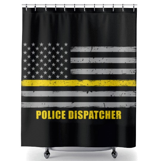 Police Dispatcher - Thin Gold Line Flag Shower Curtains