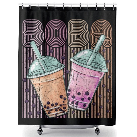 Boba Tea Design Bubbles Bubble Tea Retro Boba Shower Curtains
