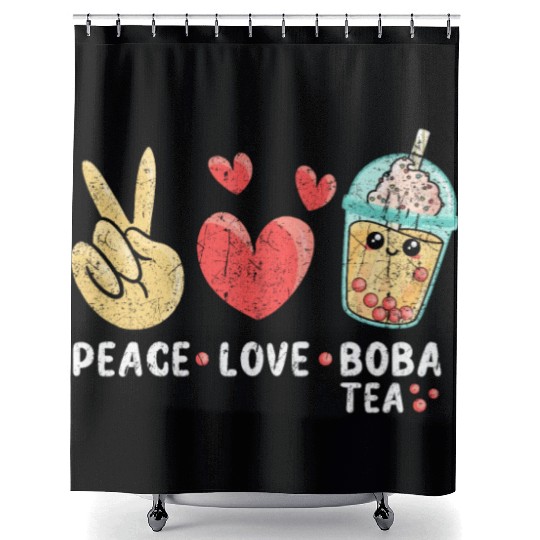 Peace Love Boba Tea Shower Curtains