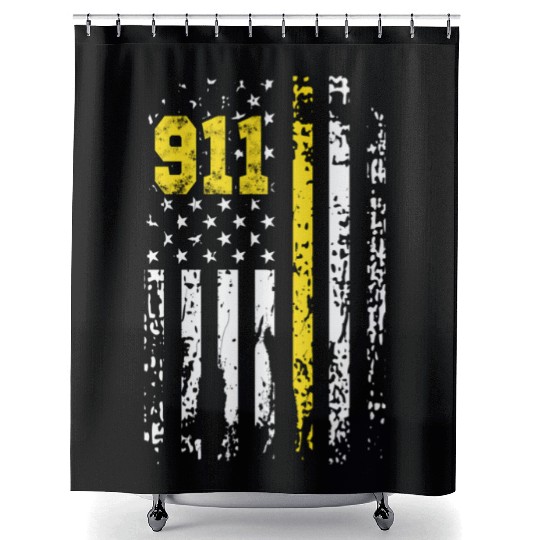 Dispatcher 911 Usa Flag Dispatcher Back Print Shower Curtains