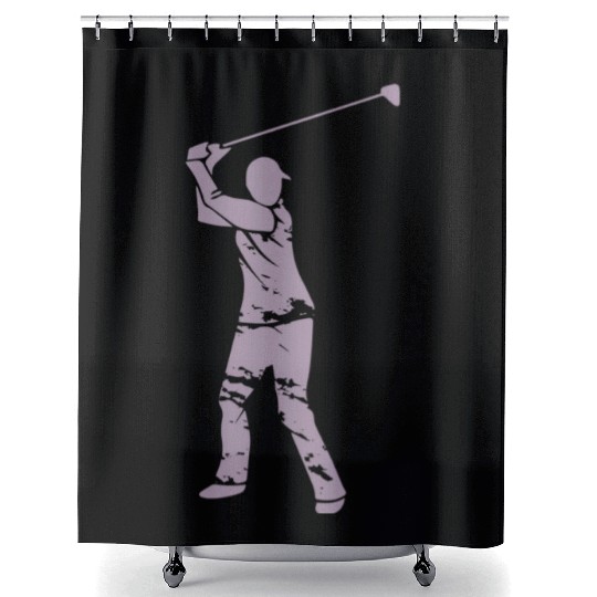 Golf Golfer Silhouette - White Grunge Design Shower Curtains