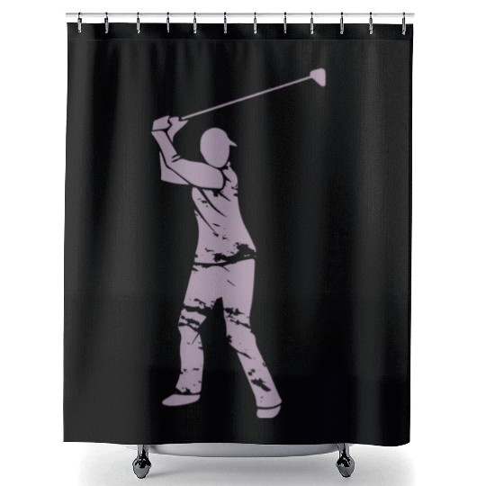 Golf Golfer Silhouette - White Grunge Design Shower Curtains