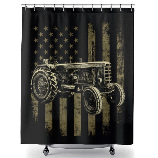 Patriotic Tractor American Flag Tractor Farmer Shower Curtains