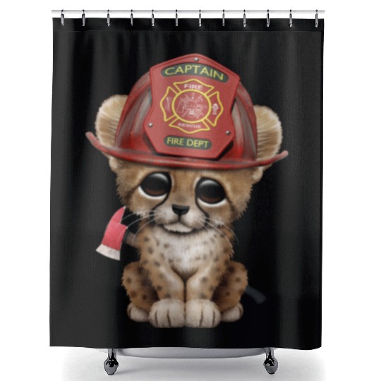 Cute Cheetah Cub Firefighter Shower Curtains