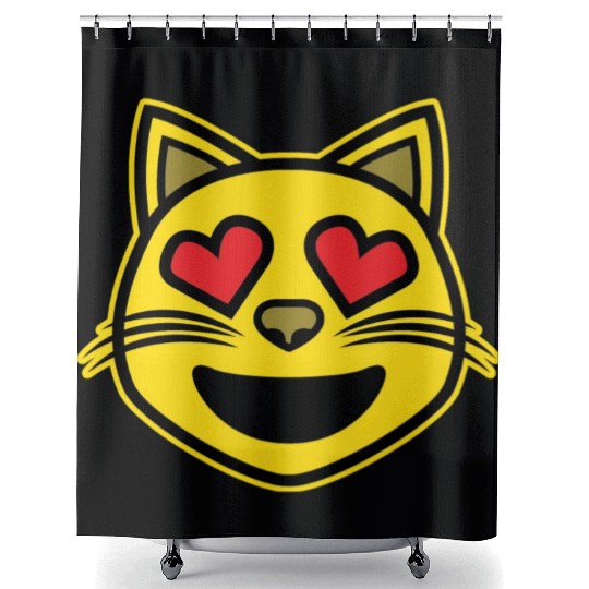 Heart Eyes Smiling Cat Face Funny Feline Lover Shower Curtains