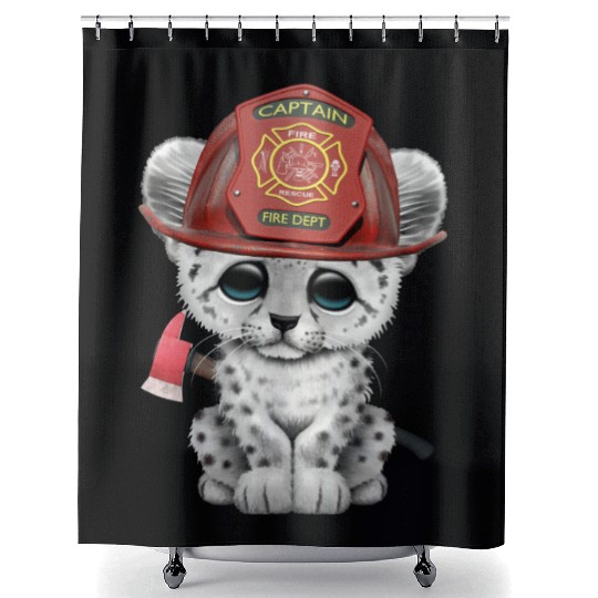 Cute Snow Leopard Cub Firefighter Shower Curtains