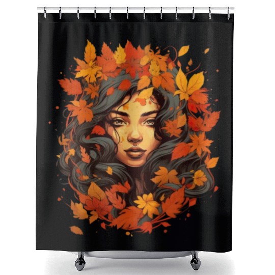Autumn Woman Nature Leaves Season Shower Curtains