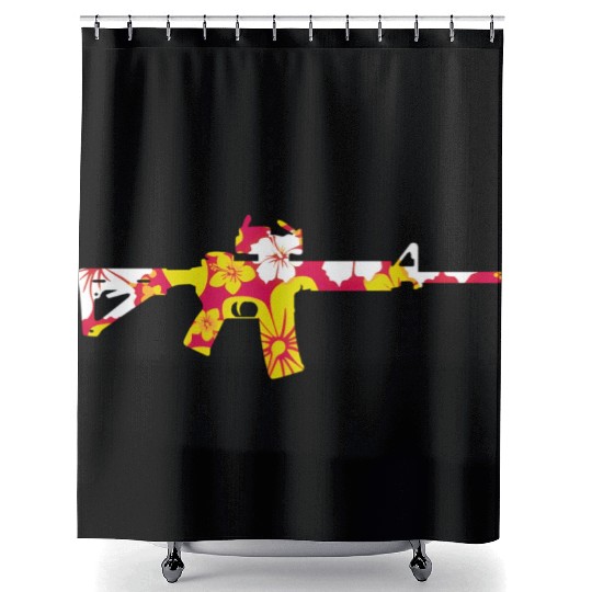 Tropical Gun Firearm Beach Hawaiian Aloha Ar-15 Shower Curtains